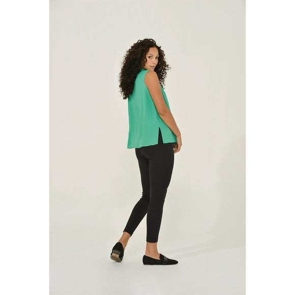 Emerald Green Sleeveless Keyhole Blouse With Delicate Ruffle Neck - Picture 6 of 6